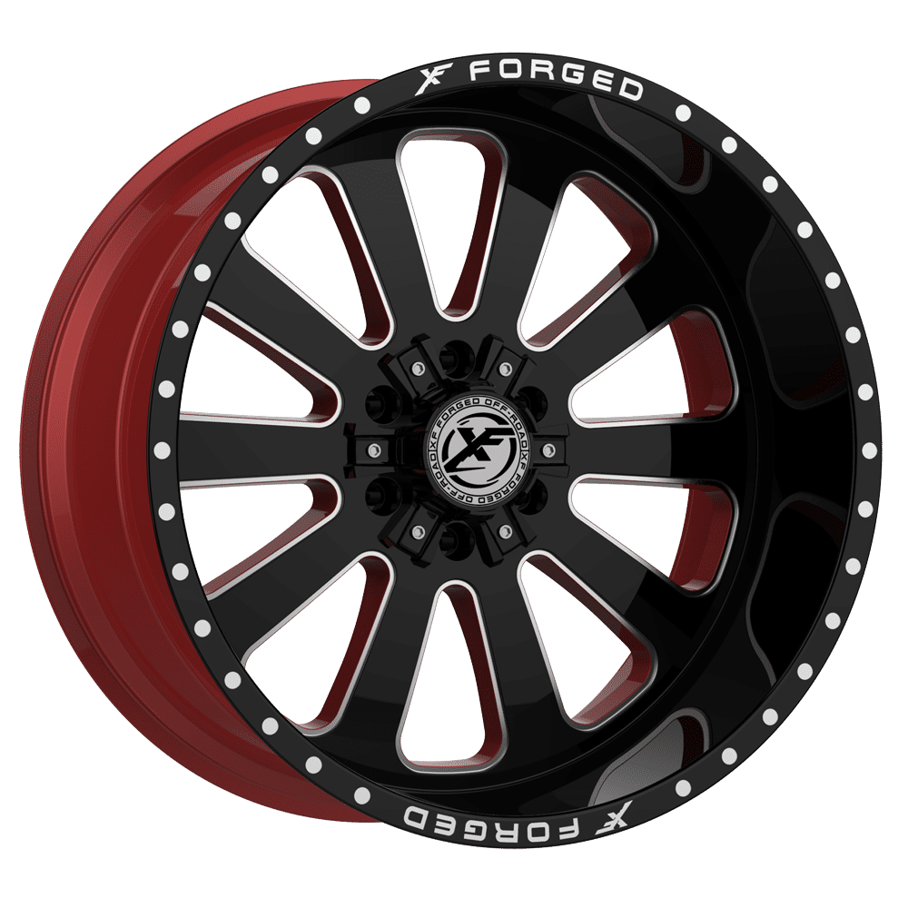XF OFFROAD XFX-302 24x12 5x127/5x139.7 -44 Gloss Black Milled W/Red Inner