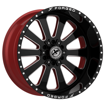 XF OFFROAD XFX-302 24x12 5x127/5x139.7 -44 Gloss Black Milled W/Red Inner