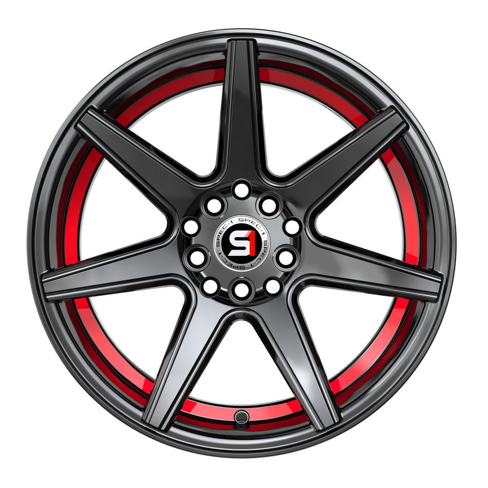 SPEC-1 RACING SP-73 18x8 5x110/5x114.3 38 Gloss Black & Red Undercut