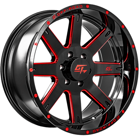GT OFFROAD INVASION 20x10 6x135 -18 Gloss Black Milled Red