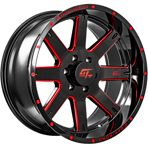GT OFFROAD INVASION 20x10 5x127 -18 Gloss Black Milled Red