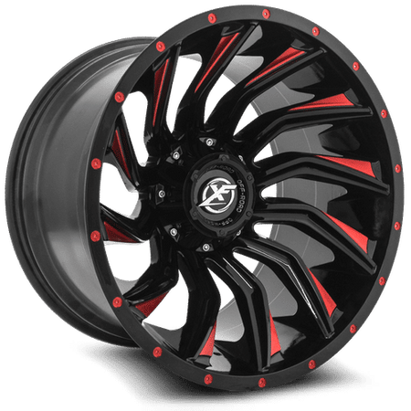 XF OFFROAD XF-224 20x10 8x165.1/8x170  -12 Gloss Black Red Milled