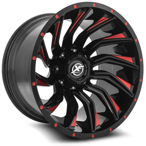 XF OFFROAD XF-224 22x12 6x135/6x139.7  -44 Gloss Black Milled Red