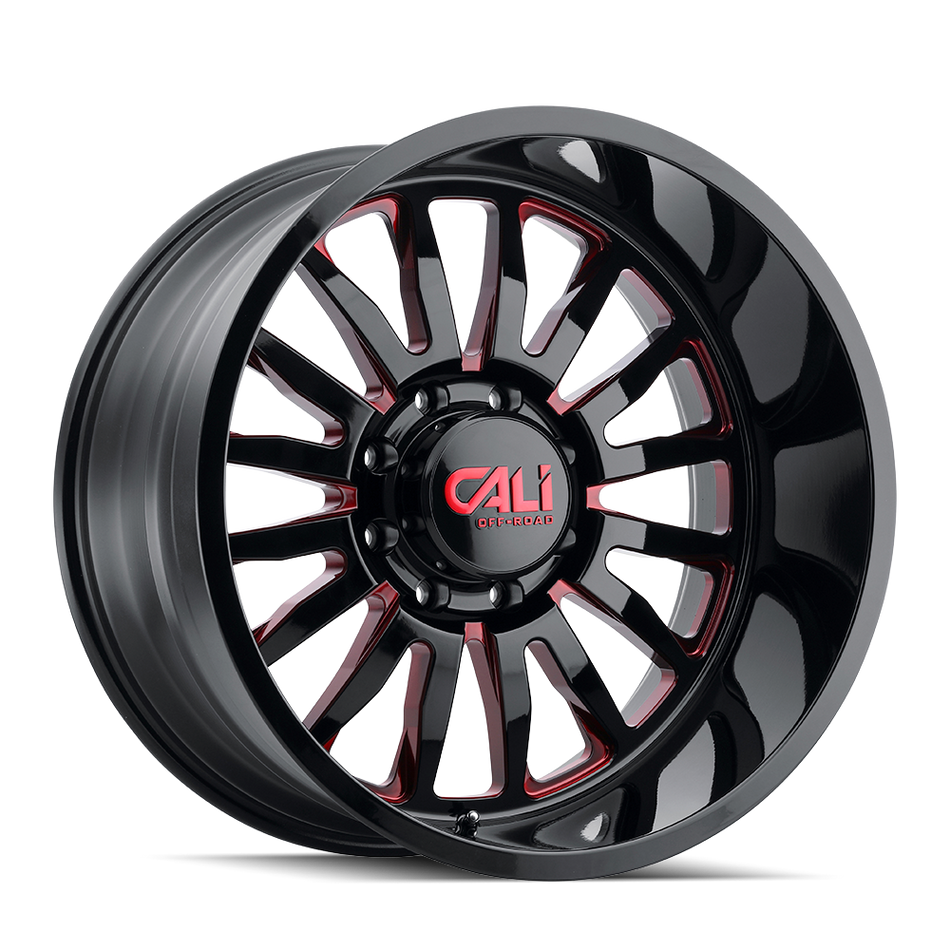 Cali Off-Road SUMMIT – 24x14, 8x165.1, -76 – Gloss Black Milled Prism Red