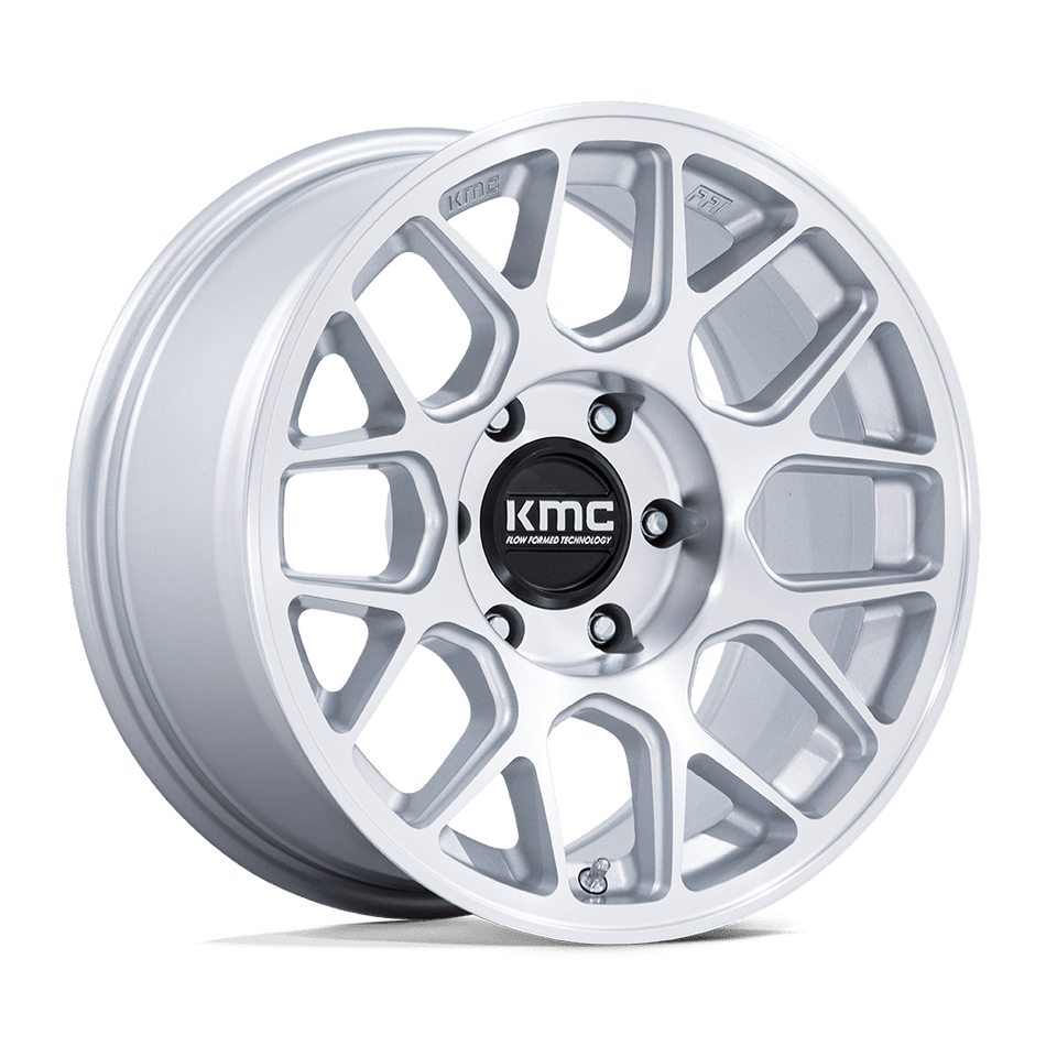 KMC KM730 HATCHET – 17X8.5 – 6X120 – 25 mm – GLOSS SILVER W/ MACHINED FACE