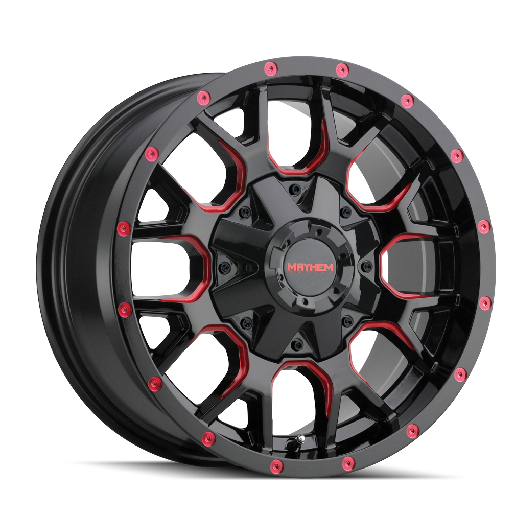 Mayhem Wheels WARRIOR – 20x9, 6x135/6x139.7, 0 – Gloss Black Milled Prism Red