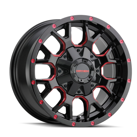 Mayhem Wheels WARRIOR – 20x9, 6x135/6x139.7, 0 – Gloss Black Milled Prism Red