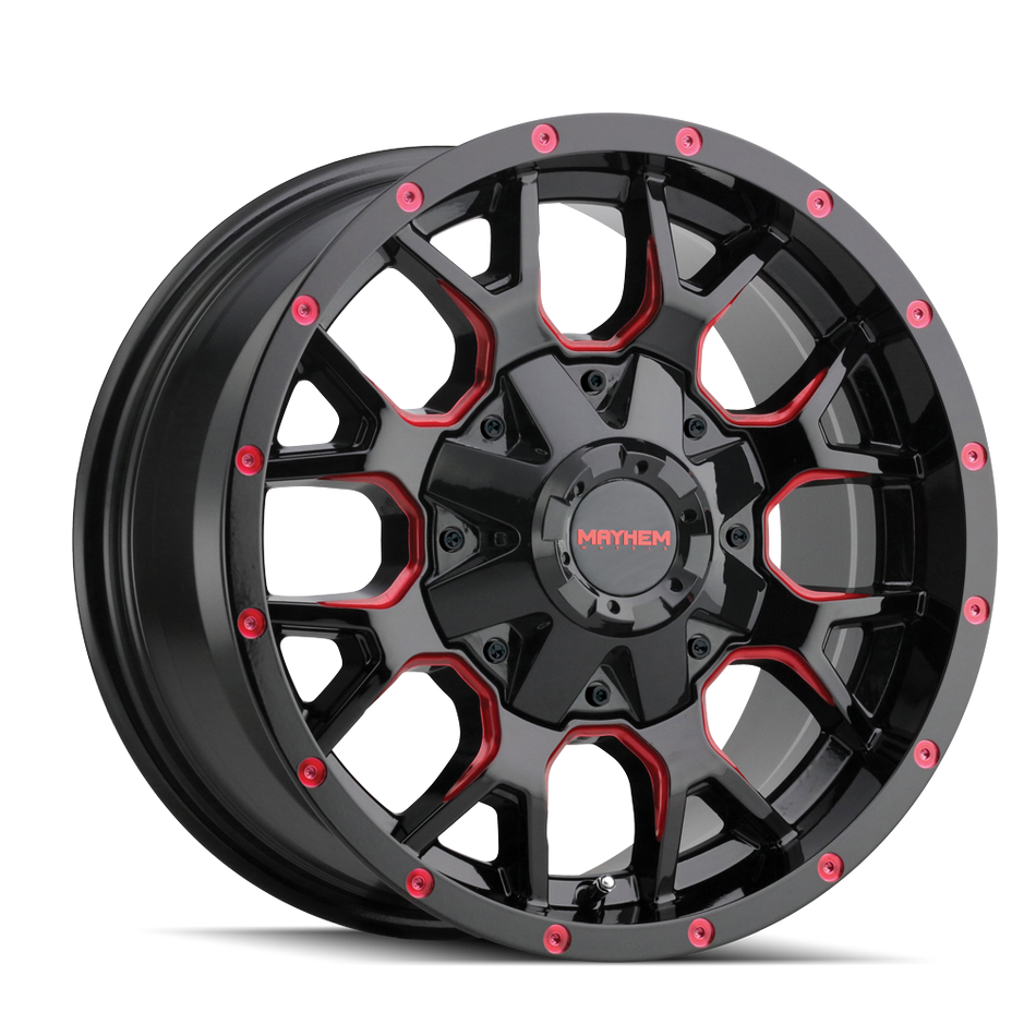 Mayhem Wheels WARRIOR – 20x9, 6x135/6x139.7, 0 – Gloss Black Milled Prism Red