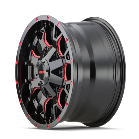 Mayhem Wheels WARRIOR – 20x9, 6x135/6x139.7, +18 – Gloss Black Milled Prism Red