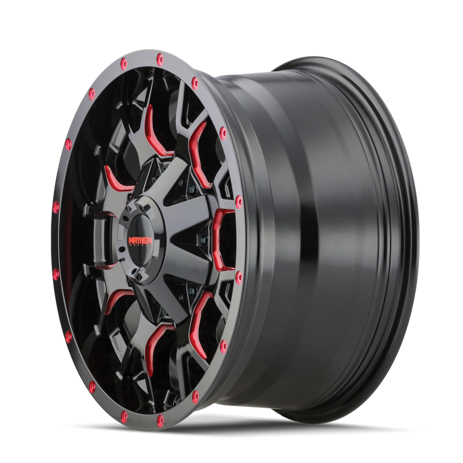 Mayhem Wheels WARRIOR – 20x9, 6x135/6x139.7, +18 – Gloss Black Milled Prism Red