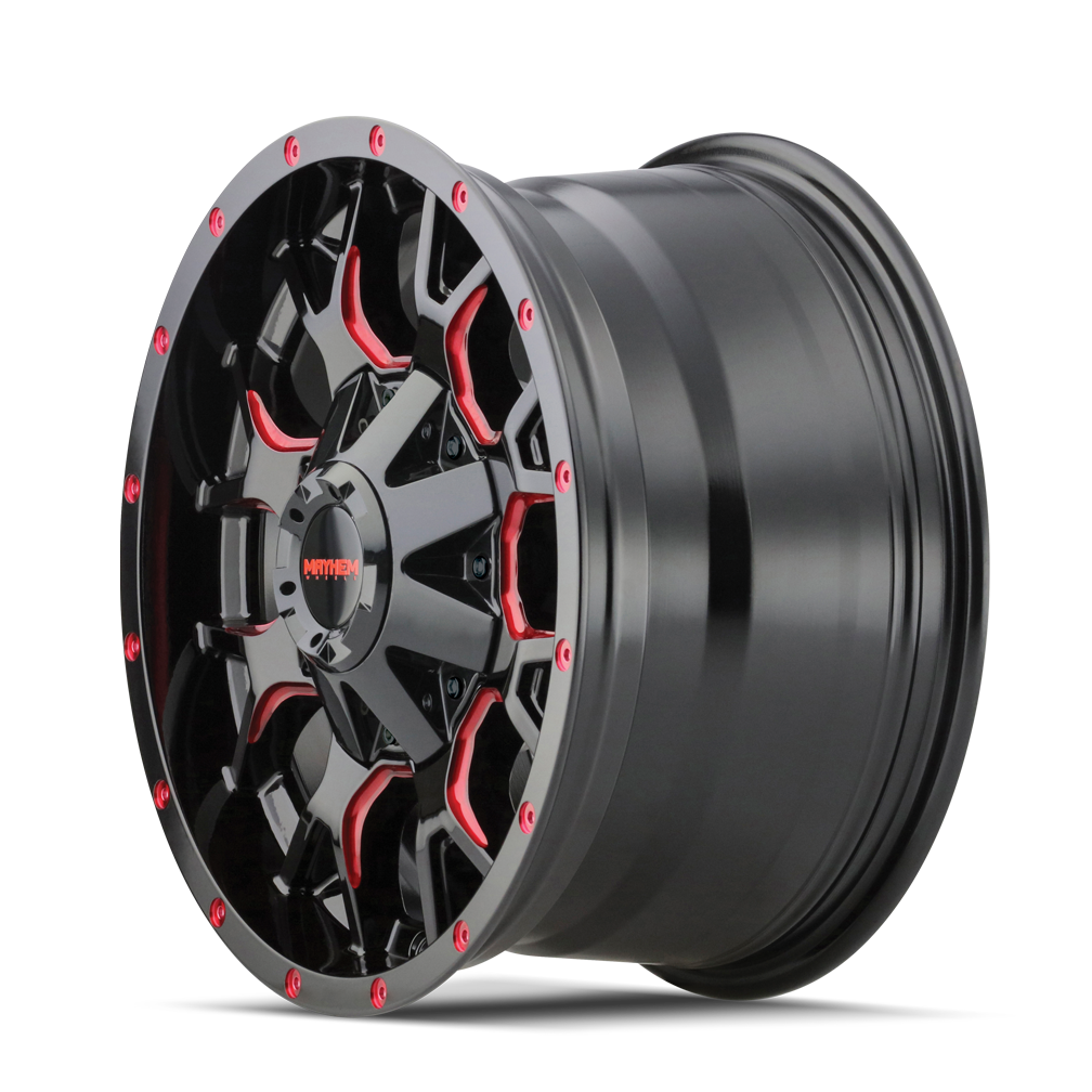 Mayhem Wheels WARRIOR – 20x9, 6x135/6x139.7, 0 – Gloss Black Milled Prism Red