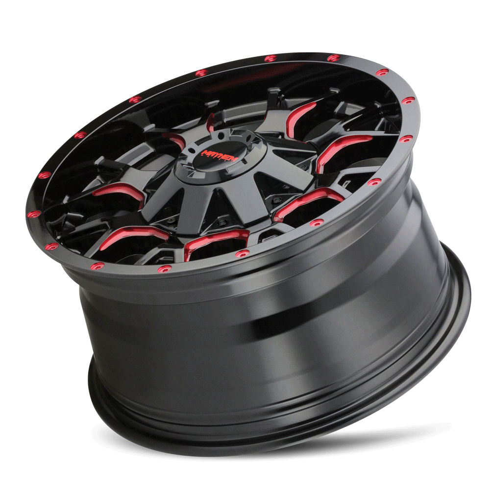 Mayhem Wheels WARRIOR – 20x9, 6x135/6x139.7, 0 – Gloss Black Milled Prism Red