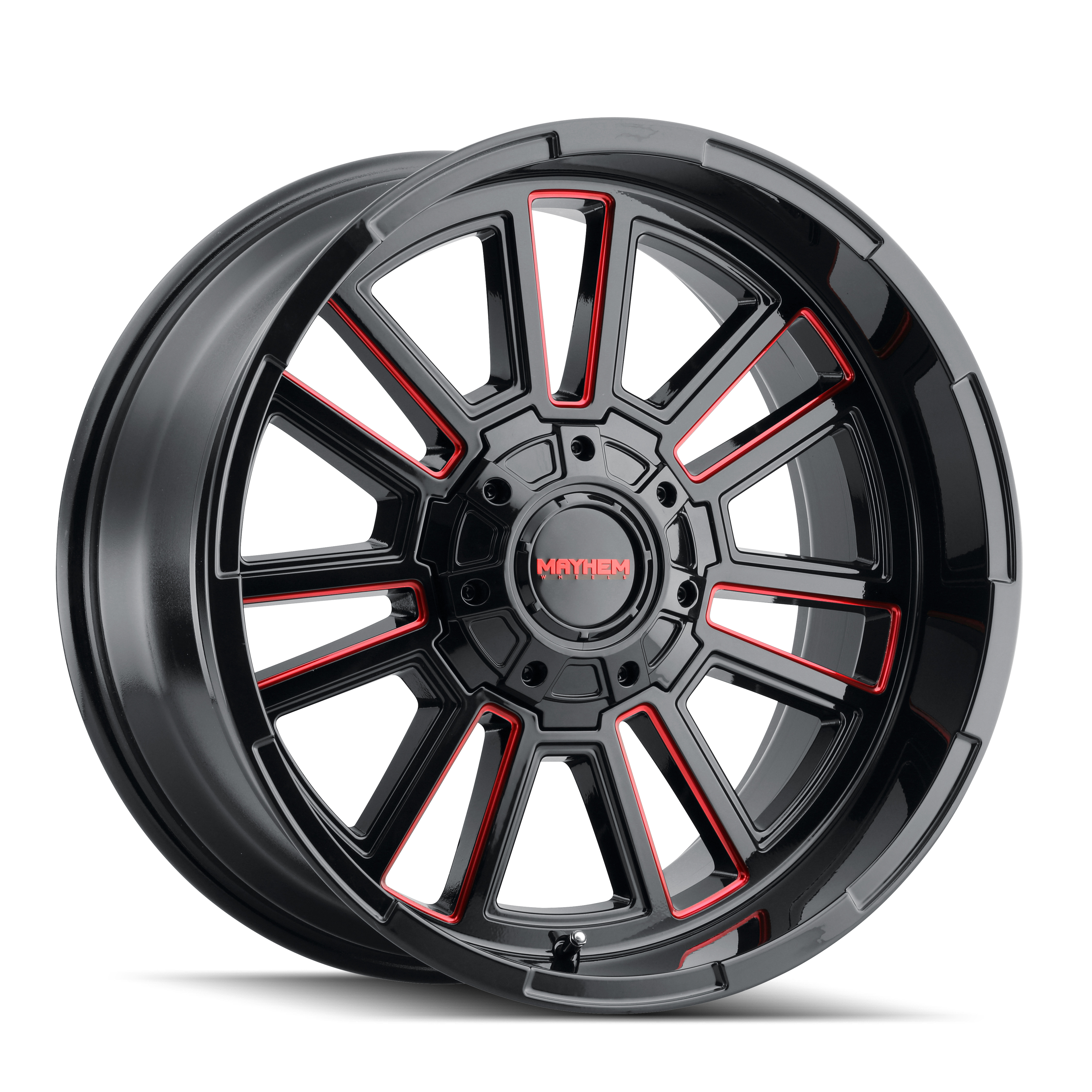 Mayhem Wheels APOLLO – 20x10, 6x135/6x139.7, -19 – Gloss Black Milled Prism Red