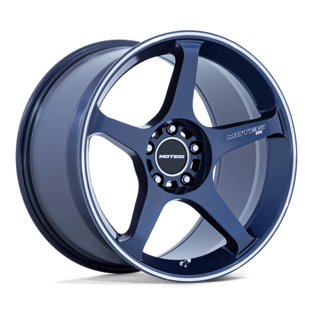 Motegi MR159 BATTLE V – 18X9.5 – 5X114.3 – 15 mm – OBSIDIAN BLUE MACH LIP STRIPE