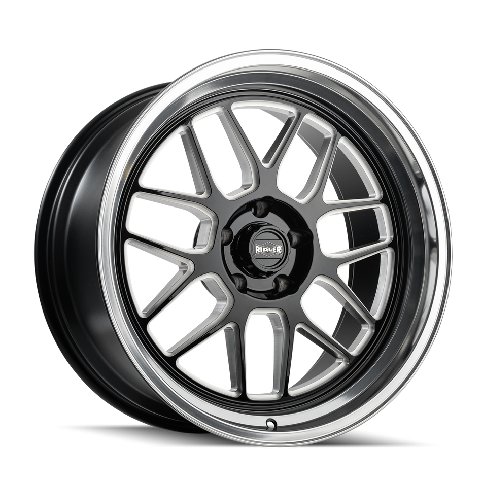 Ridler Wheels 611 – 20x8.5, 5x127, 0 – Gloss Black Milled With Diamond Cut Lip