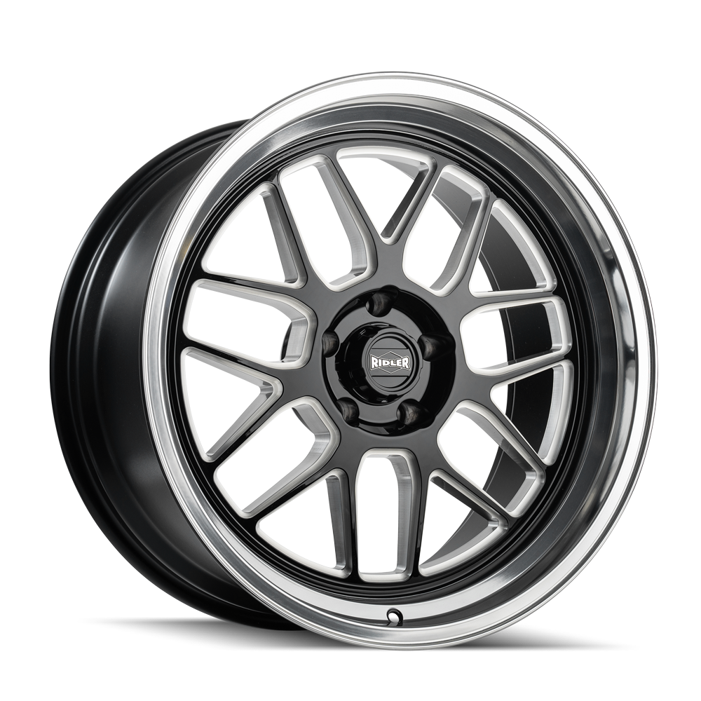 Ridler Wheels 611 – 20x8.5, 5x114.3, 0 – Gloss Black Milled With Diamond Cut Lip