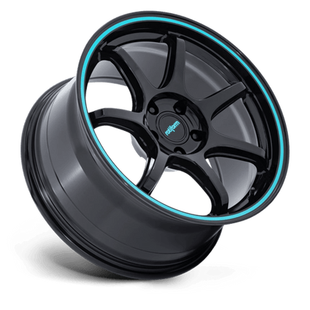 Rotiform RC208 BPU – 19X10.5 – 5X112 – 35 mm – GLOSS BLACK W/ TEAL STRIPE