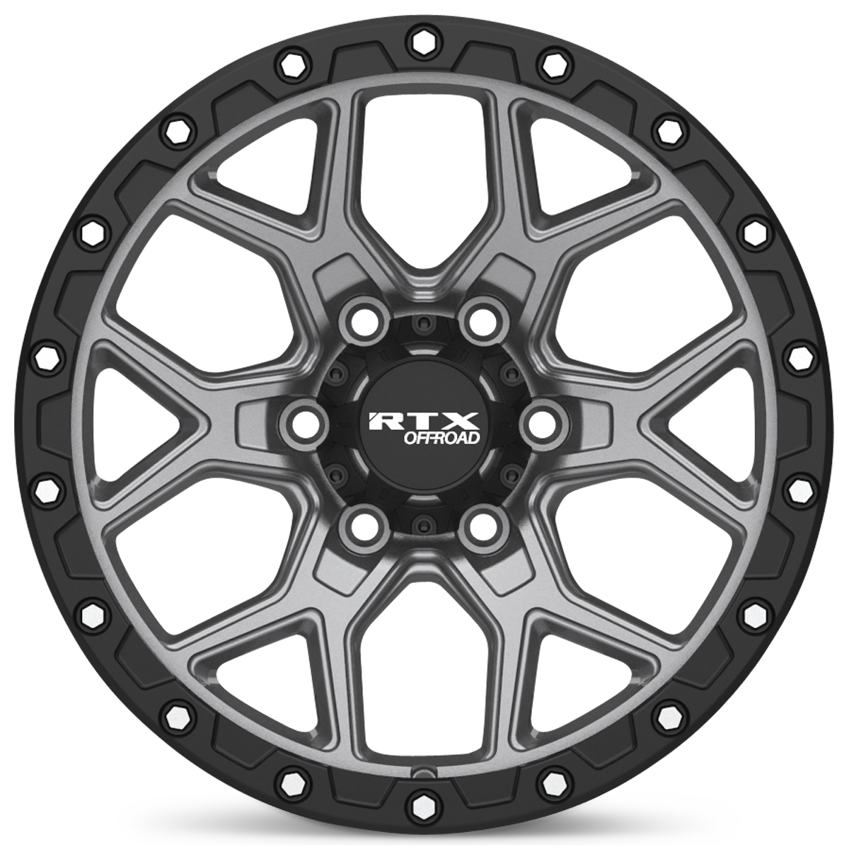 RTX Storm – 17x8.5 – 6x139.7 – ET20 – Gris foncé mat avec rebord noir et rivets fraisé