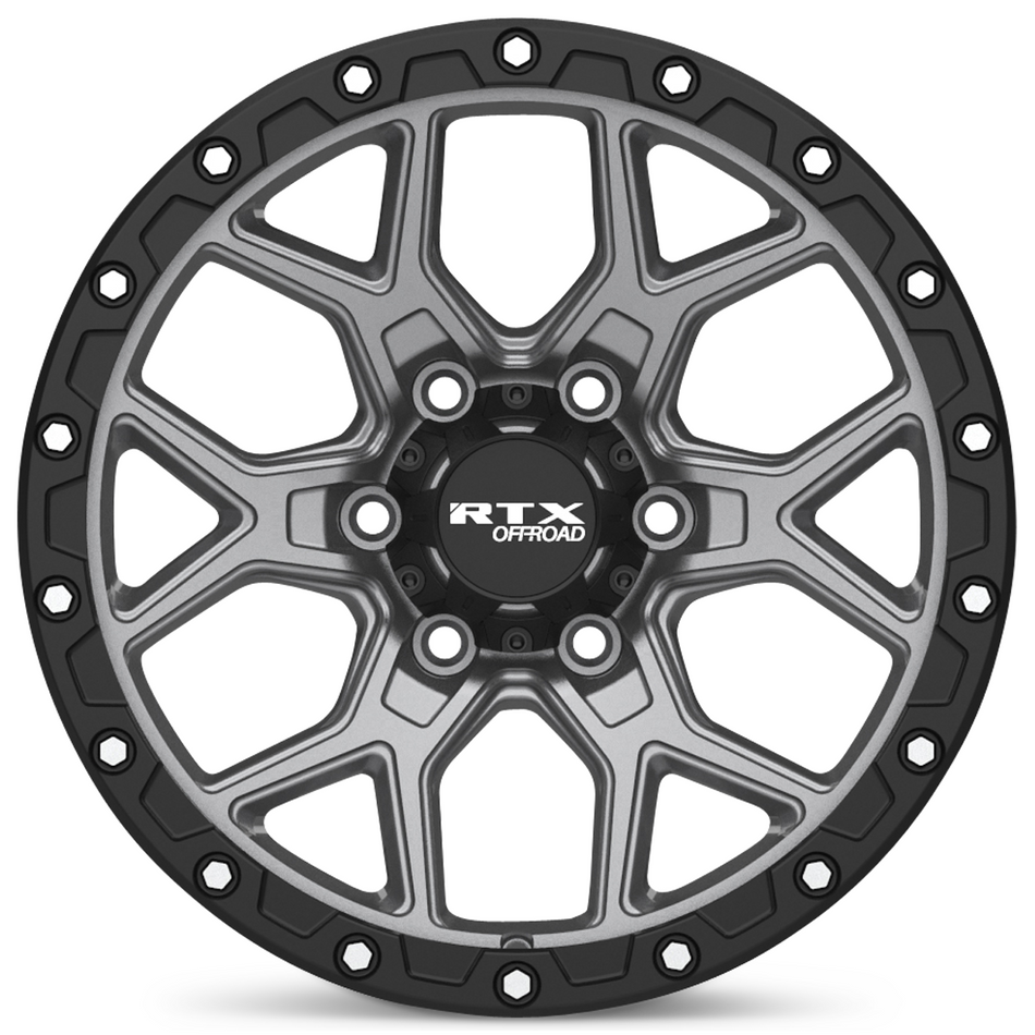 RTX Storm – 17x8.5 – 6x139.7 – ET20 – Gris foncé mat avec rebord noir et rivets fraisé