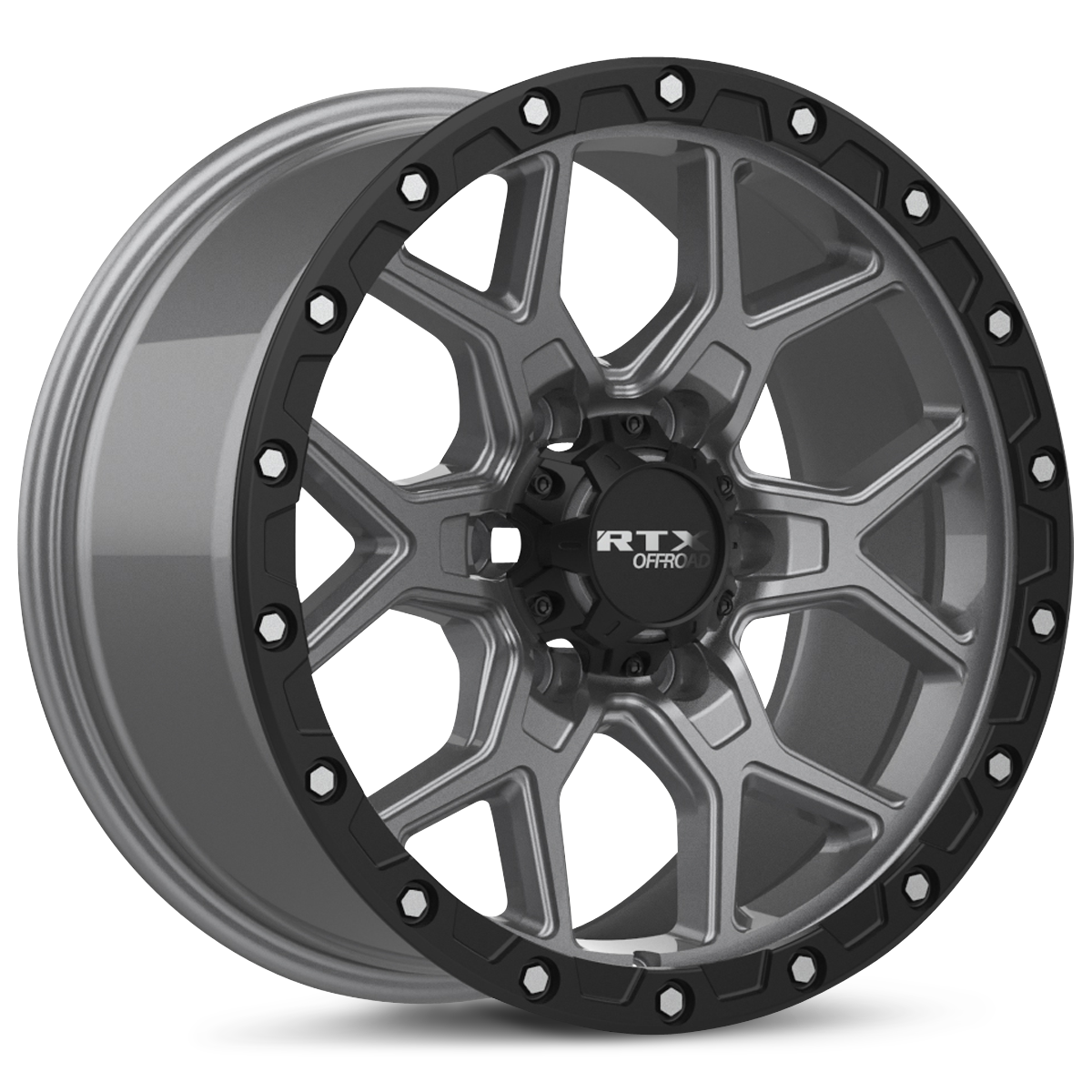 RTX Storm – 17x8.5 – 6x139.7 – ET20 – Gris foncé mat avec rebord noir et rivets fraisé