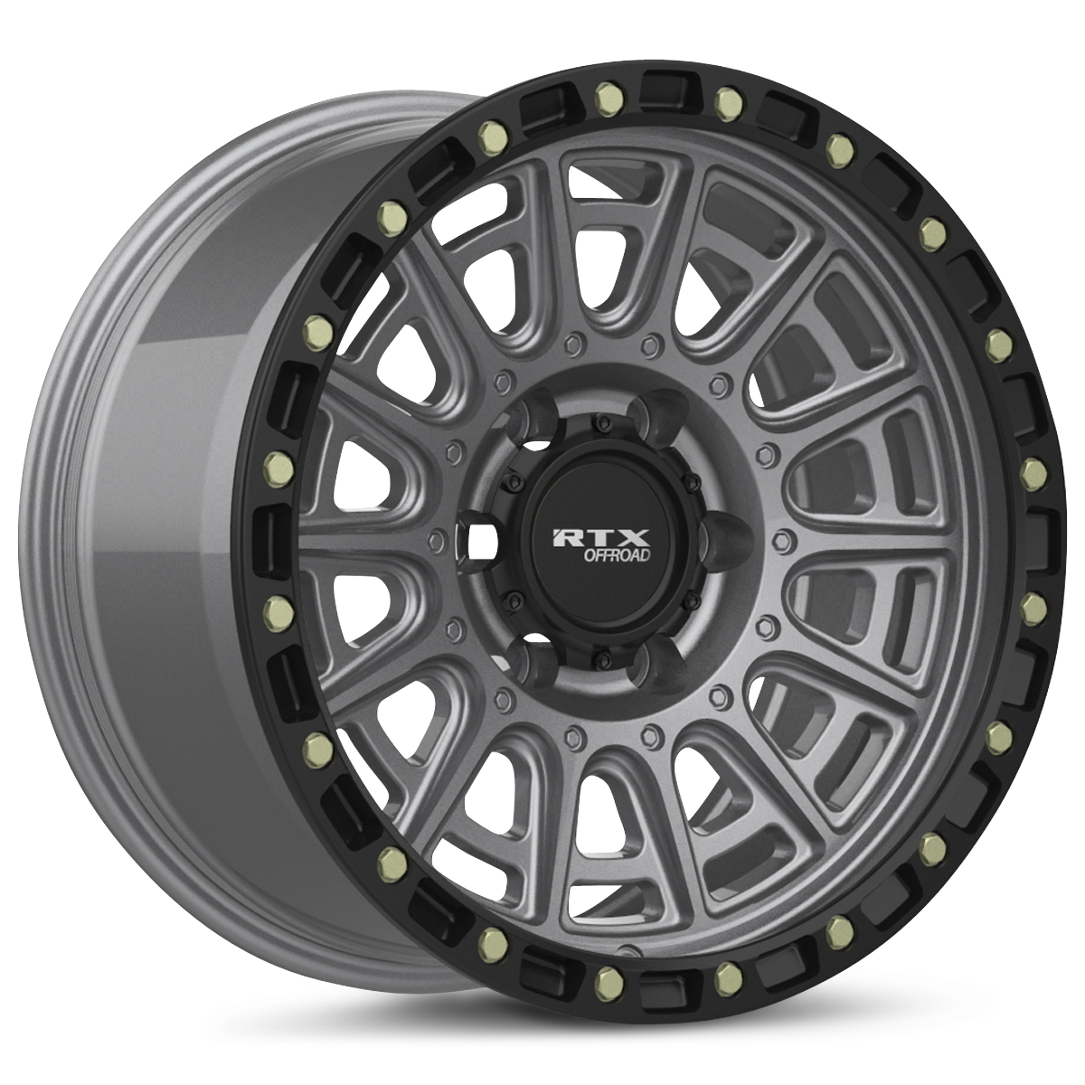 RTX Striker – 17x8.5 – 6x139.7 – ET10 – Gris foncé mat avec rebord noir et rivets fraisé