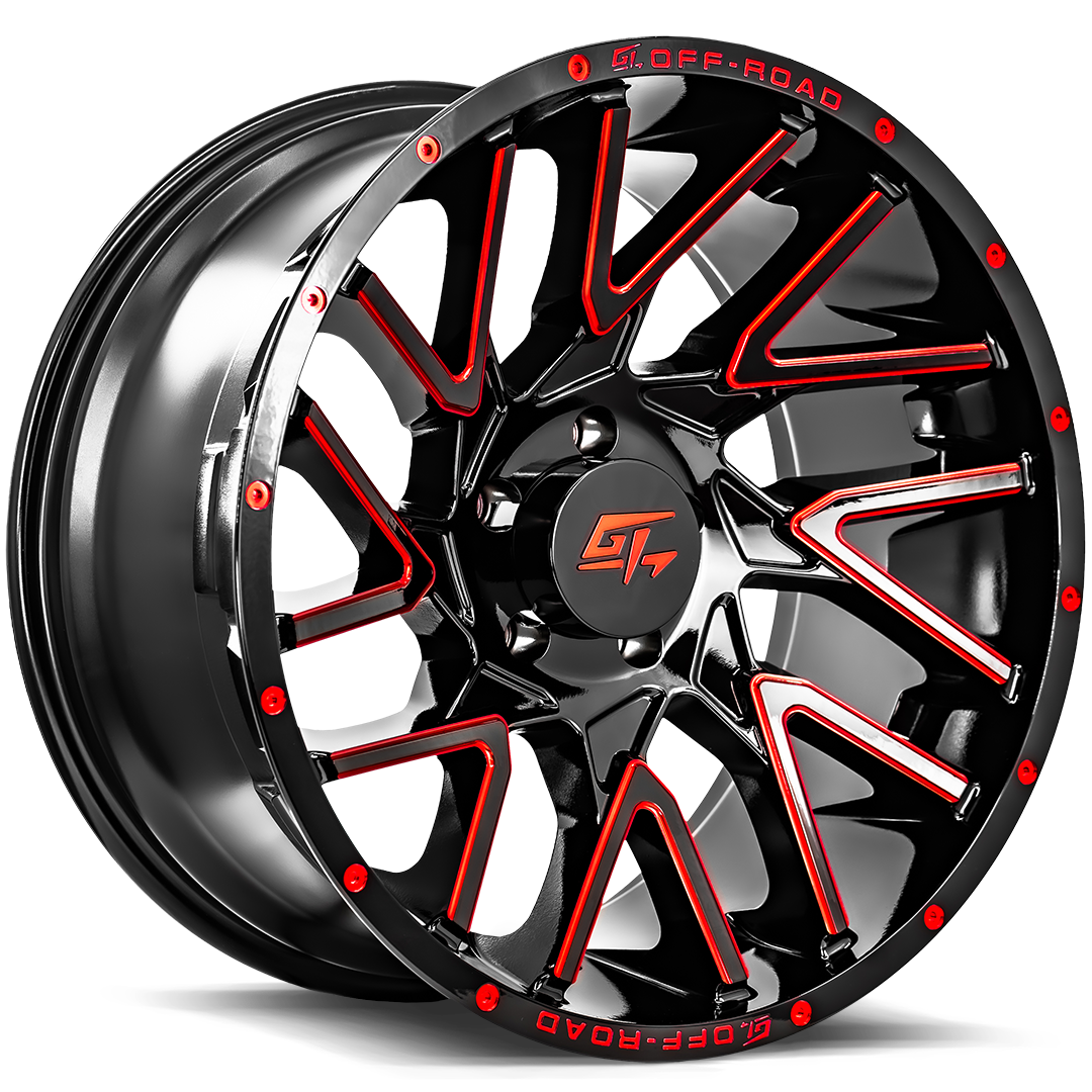 GT OFFROAD AGGRESSION 22x10 6x135 -18 Gloss Black Milled Red