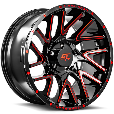 GT OFFROAD AGGRESSION 22x10 6x135 -18 Gloss Black Milled Red