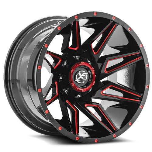 XF OFFROAD XF-218 22x12 5x127/5x139.7 -44 Gloss Black Milled Red