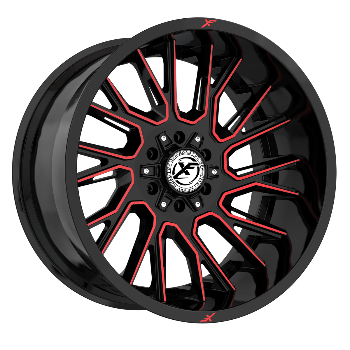 XF OFFROAD XF-230 22x10 6x135/6x139.7 -24 Gloss Black Machined Red