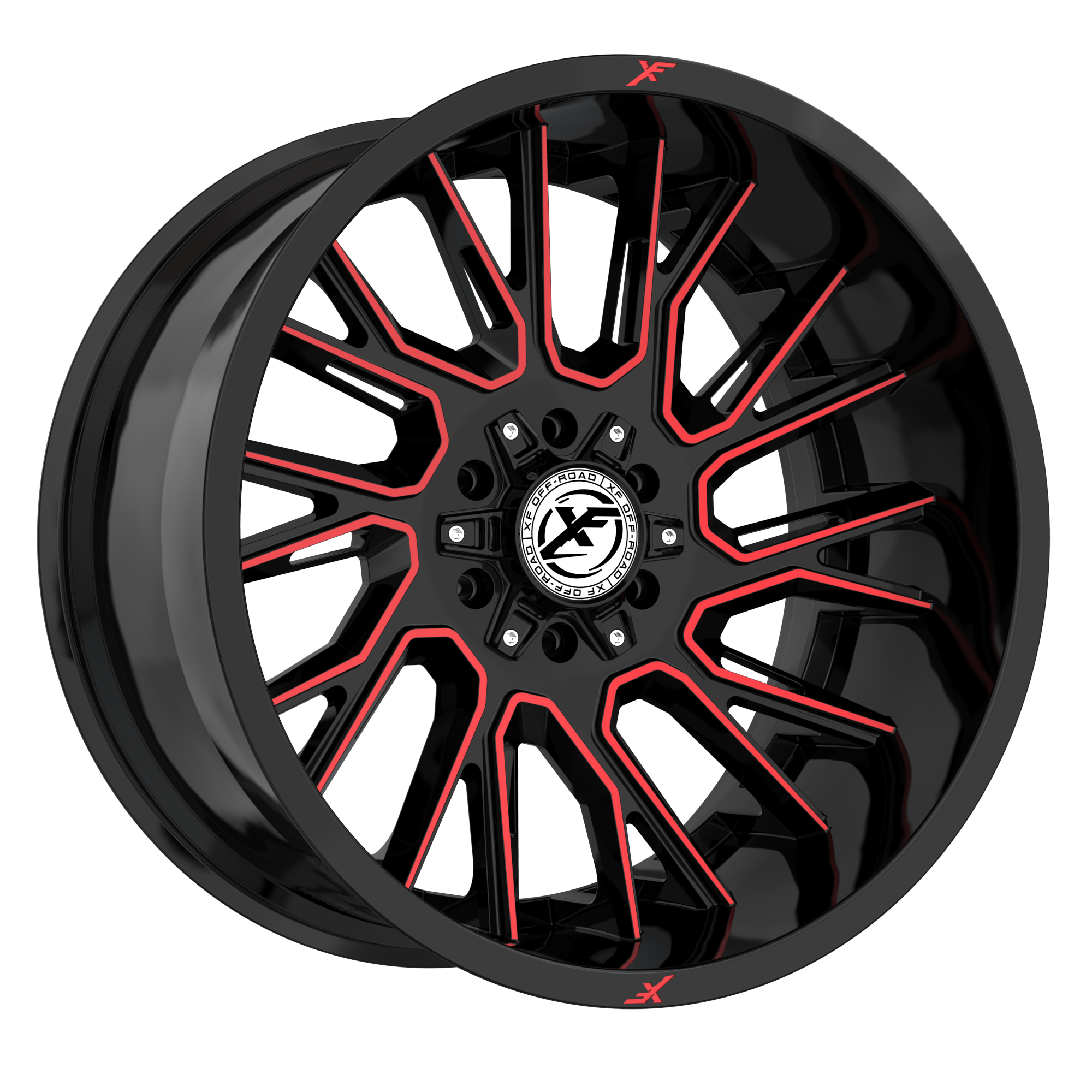 XF OFFROAD XF-230 22x10 6x135/6x139.7 -24 Gloss Black Machined Red