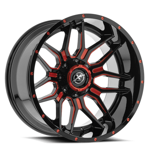 XF OFFROAD XF-222 20x10 6x135/6x139.7 -12 Gloss Black Red Milled
