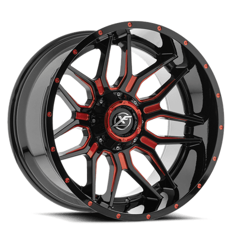 XF OFFROAD XF-222 20x10 6x135/6x139.7 -12 Gloss Black Red Milled