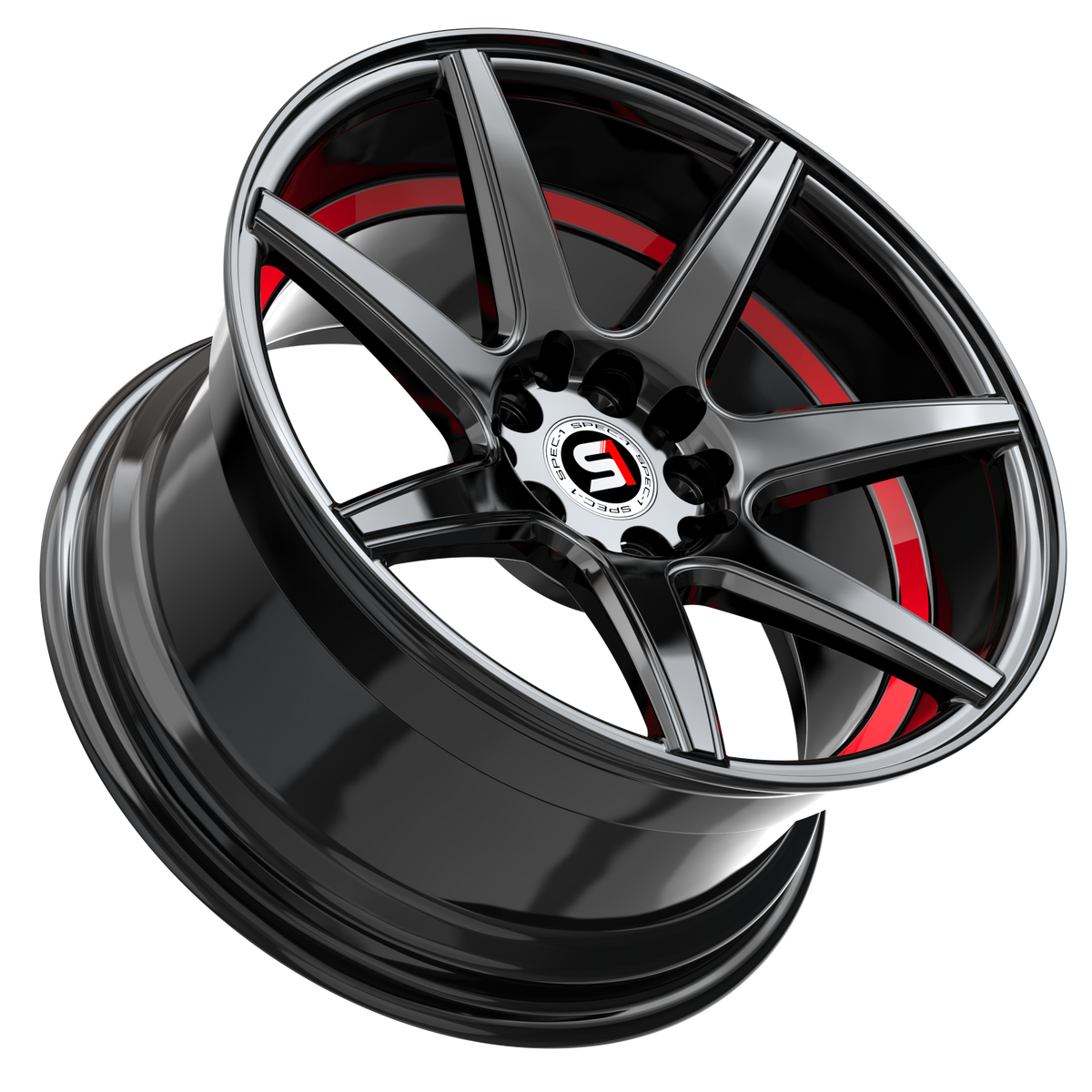 SPEC-1 RACING SP-73 18x8 5x110/5x114.3 38 Gloss Black & Red Undercut
