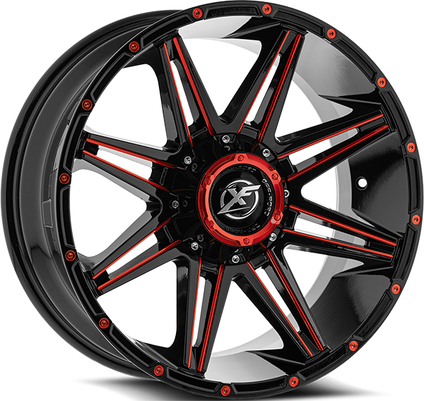 XF OFFROAD XF-220 22x10 5x127/5x139.7 -18 Gloss Black Milled Red