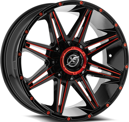 XF OFFROAD XF-220 22x10 5x127/5x139.7 -18 Gloss Black Milled Red