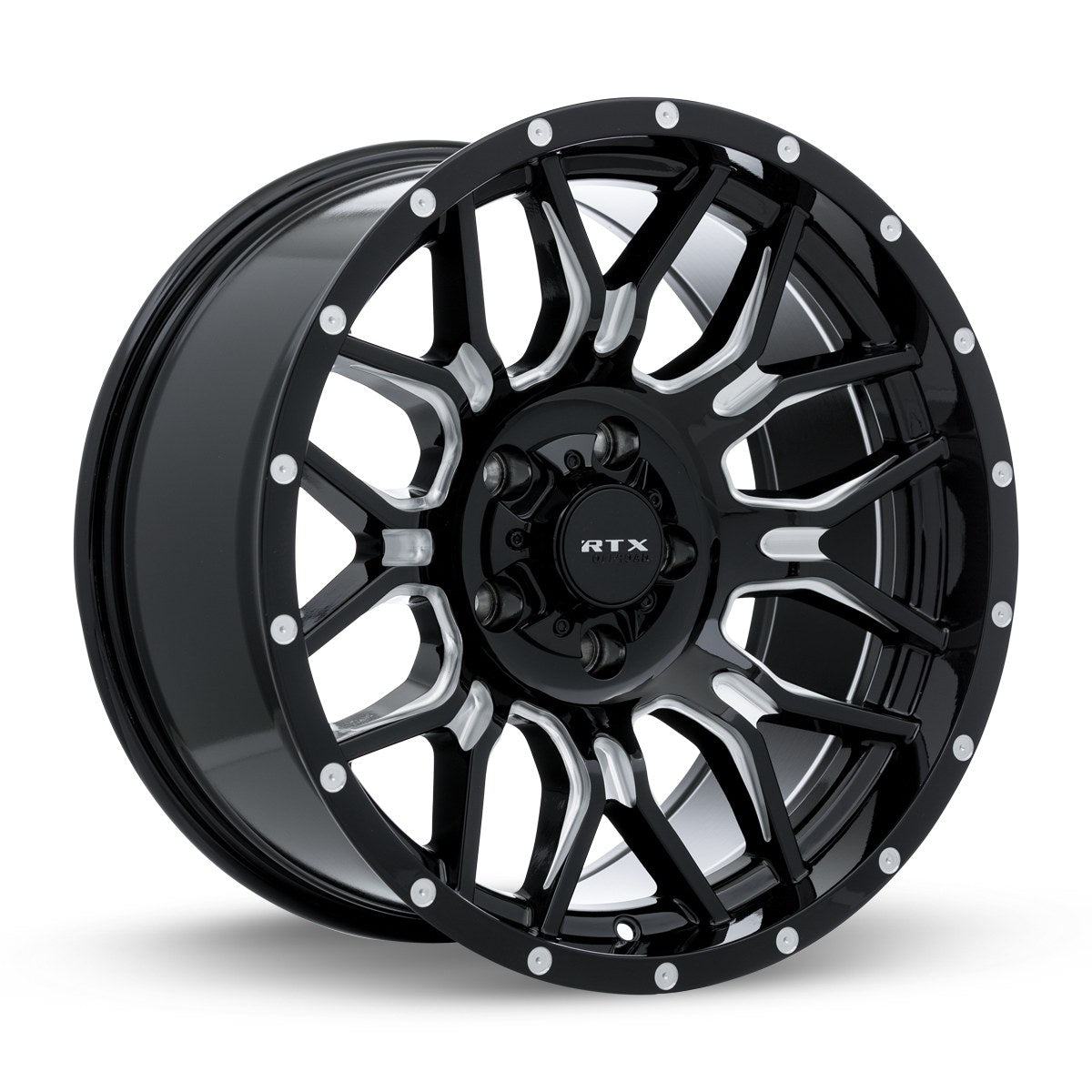 RTX Claw – 20x9 – 6x135/139.7 – ET18 – Noir lustré fraisé avec rivets — roue