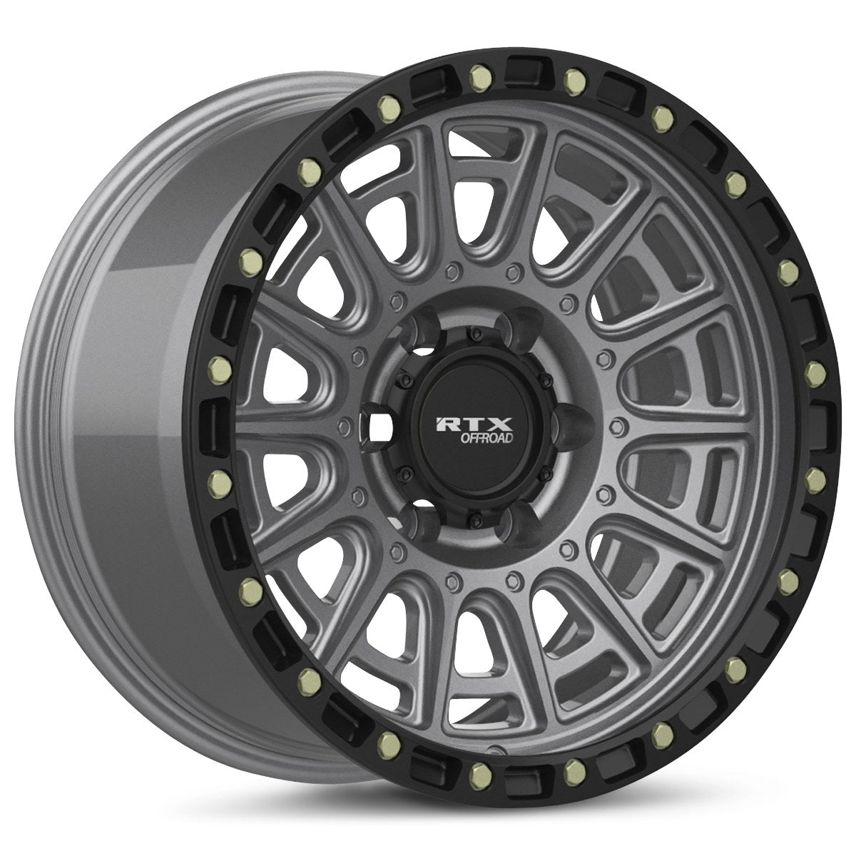 RTX Striker – 20x9 – 6x139.7 – ET10 – Gris foncé mat avec rebord noir et rivets fraisé — roue