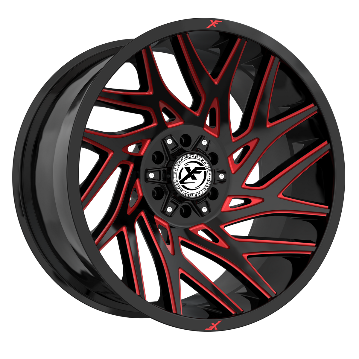 XF OFFROAD XF-229 20x10 5x127/5x139.7 -12 Gloss Black & Red Milled