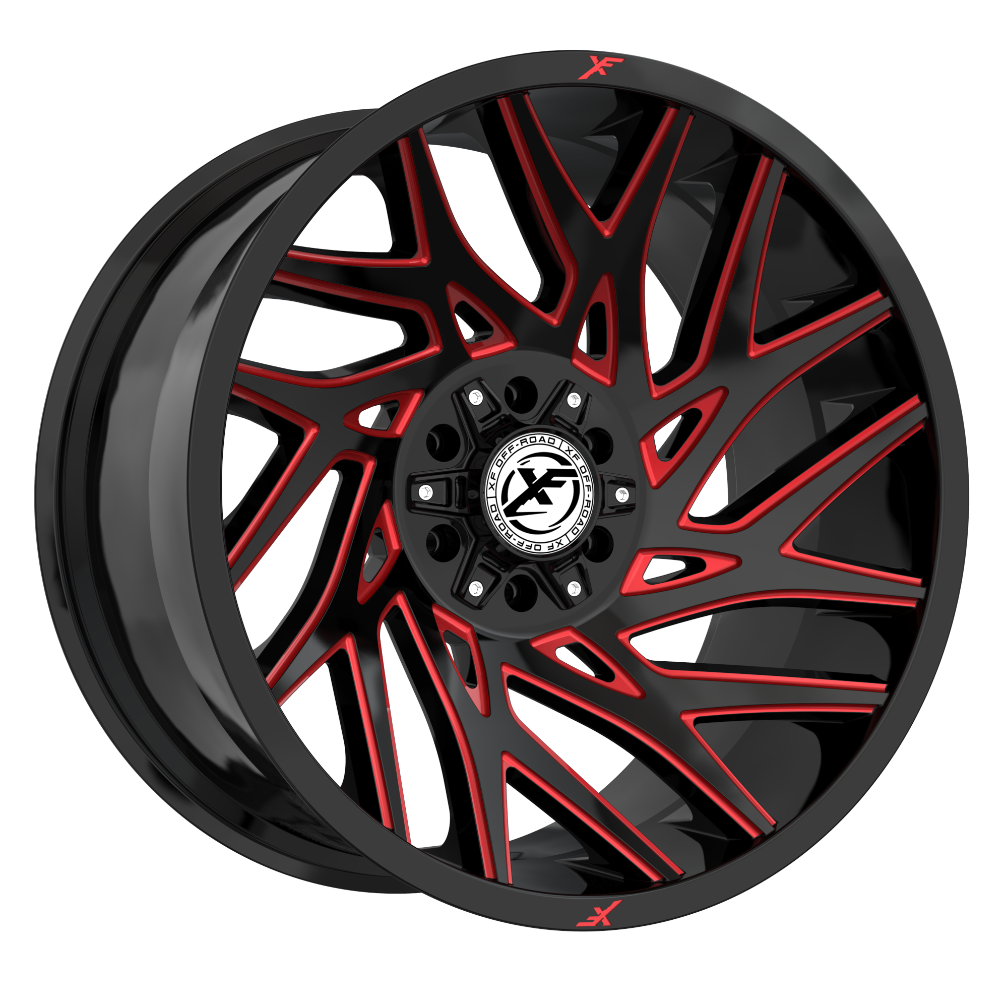 XF OFFROAD XF-229 20x10 5x127/5x139.7 -12 Gloss Black & Red Milled