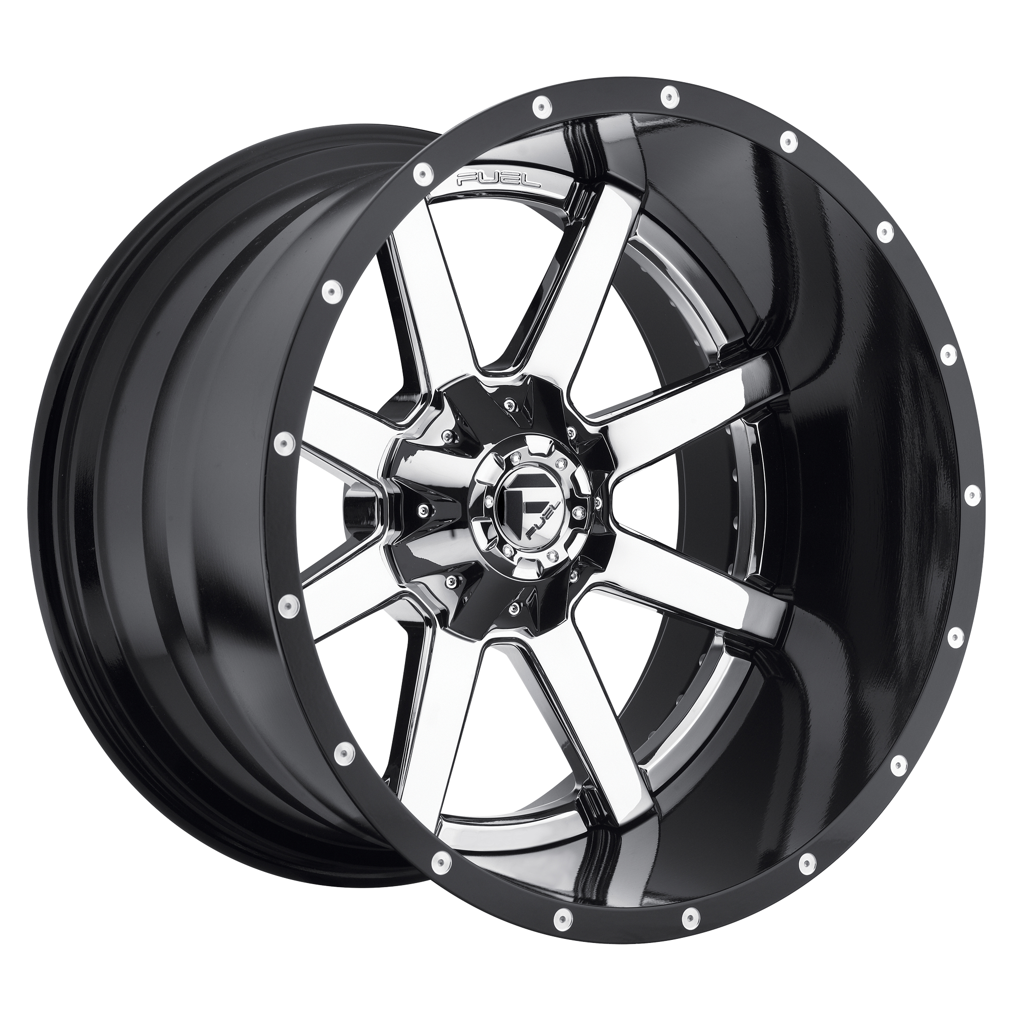 Fuel 1PC D260 MAVERICK – 24X12 – 8X165.1 – -44 mm – CHROME PLATED GLOSS BLACK LIP