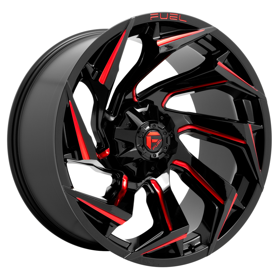 Fuel 1PC D755 REACTION – 20X10 – 5X114.3/5X127 – -18 mm – GLOSS BLACK MILLED W/ RED TINT