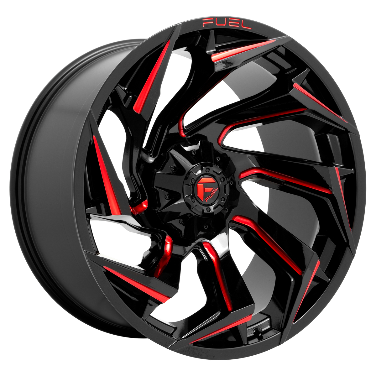 Fuel 1PC D755 REACTION – 20X9 – 5X114.3/5X127 – 20 mm – GLOSS BLACK MILLED W/ RED TINT