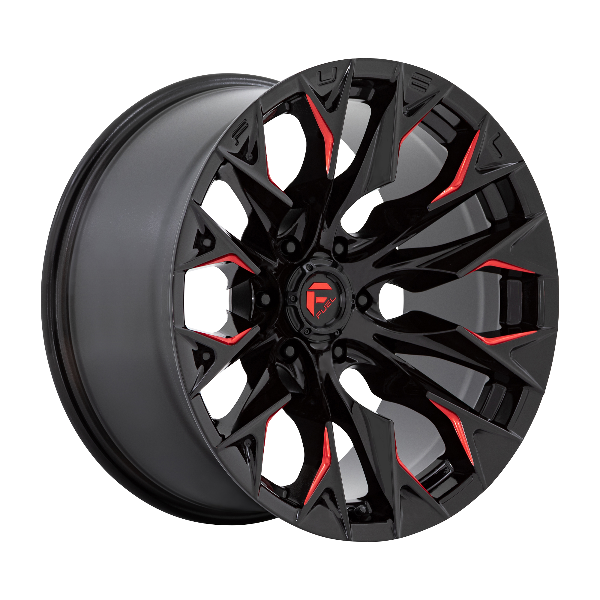 Fuel 1PC D823 FLAME – 20X9 – 8X170 – 20 mm – GLOSS BLACK MILL W/ CANDY RED