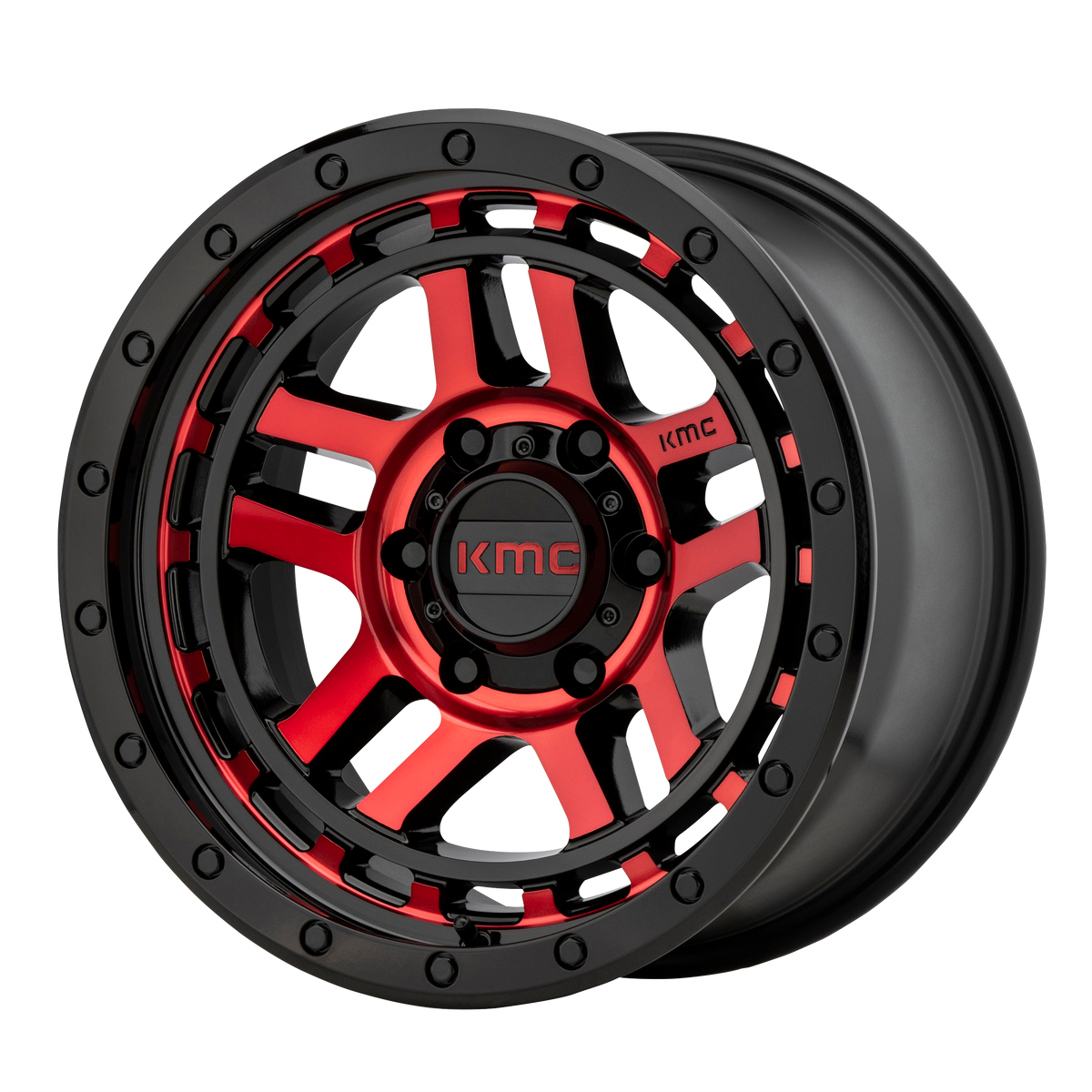 KMC KM540 RECON – 17X9 – 6X139.7 – -12 mm – GLOSS BLACK MACH W/ RED TINT