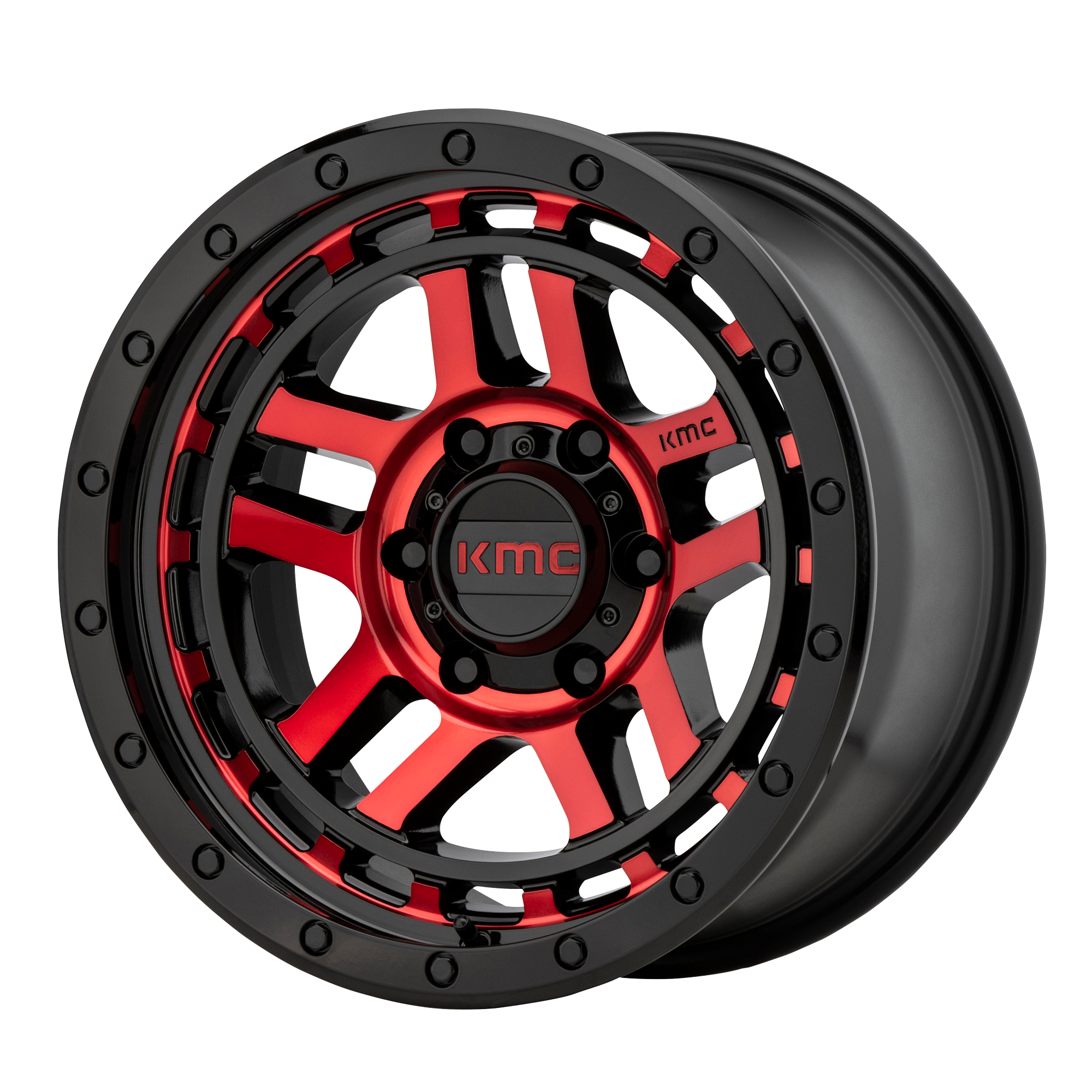 KMC KM540 RECON – 17X9 – 6X139.7 – -12 mm – GLOSS BLACK MACH W/ RED TINT