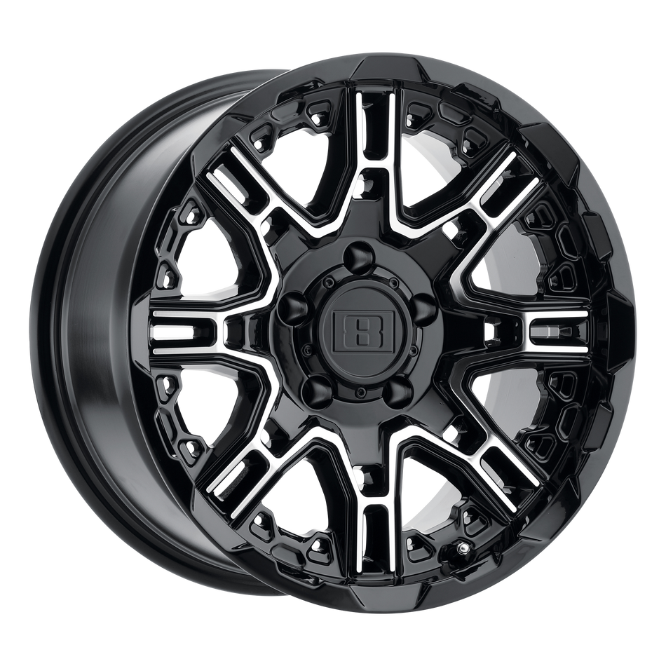 Level 8 SLINGSHOT – 22X11.5 – 5X127 – -44 mm – GLOSS BLACK W/ MACHINED FACE