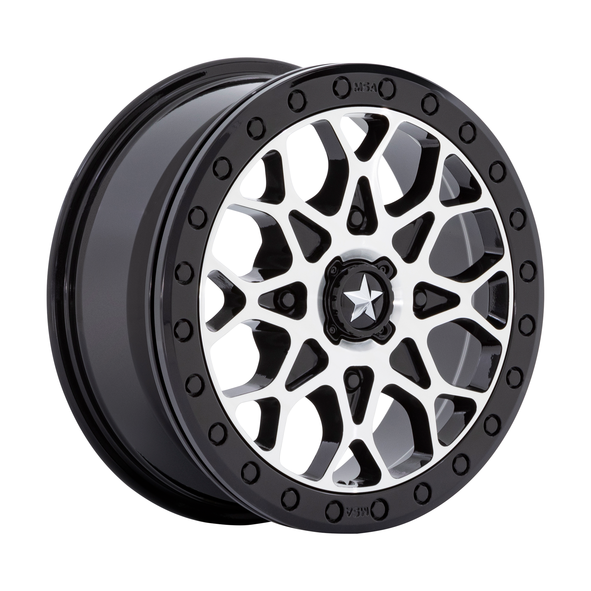 MSA Offroad Wheels M48 PORTAL UTV BEADLOCK – 15X6 – 4X110 – 38 mm – GLOSS BLACK MACHINED W GB RING