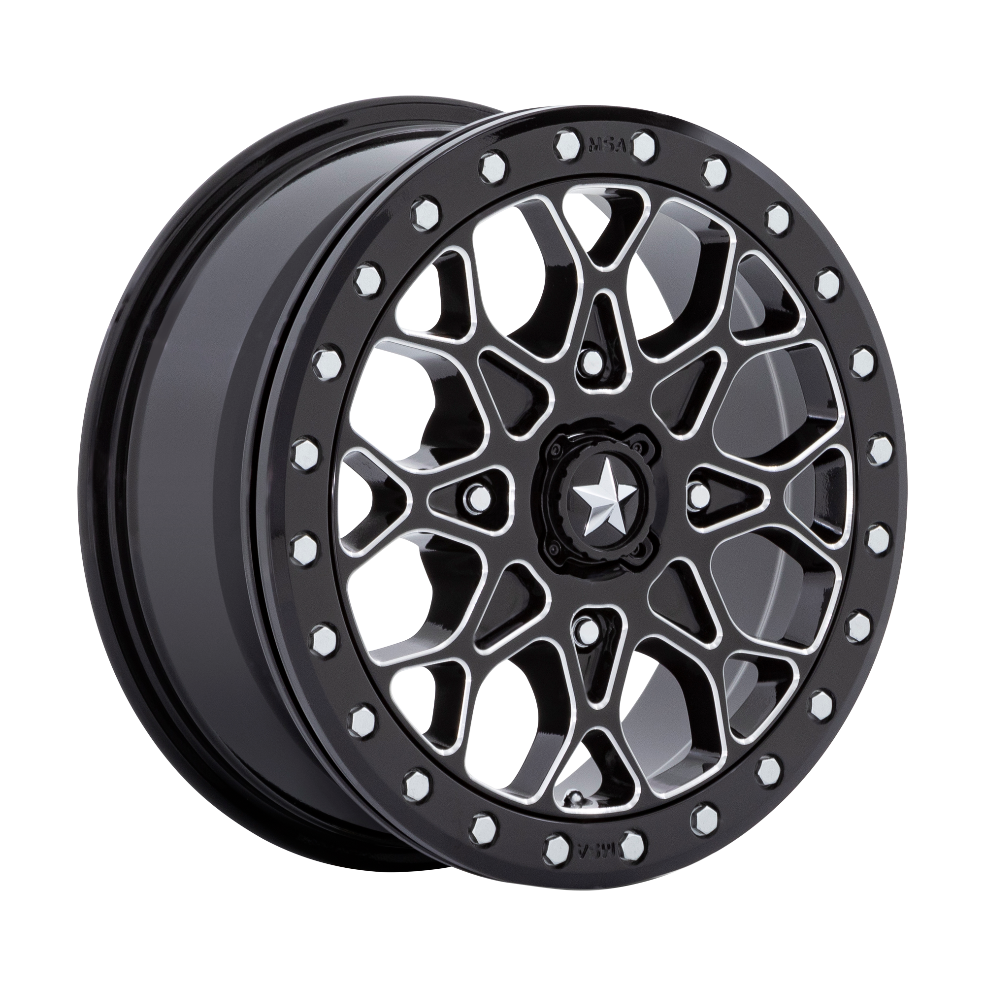 MSA Offroad Wheels M48 PORTAL UTV BEADLOCK – 15X6 – 4X110 – 38 mm – GLOSS BLACK MILLED W/ GB RING