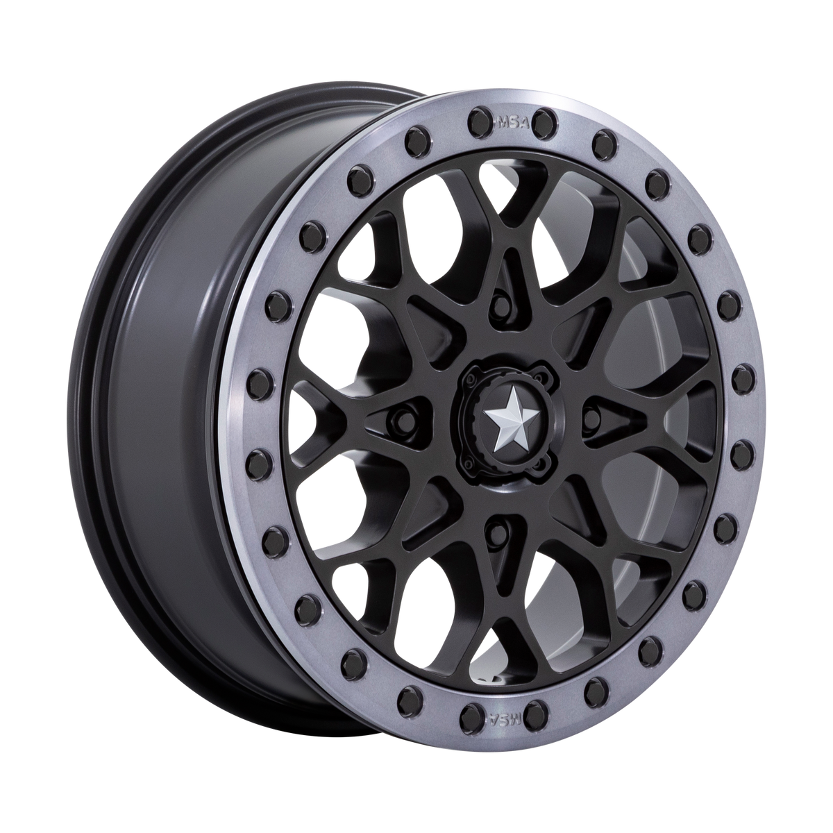 MSA Offroad Wheels M48 PORTAL UTV BEADLOCK – 15X6 – 4X110 – 38 mm – SATIN BLACK W/ GRAY TINT RING
