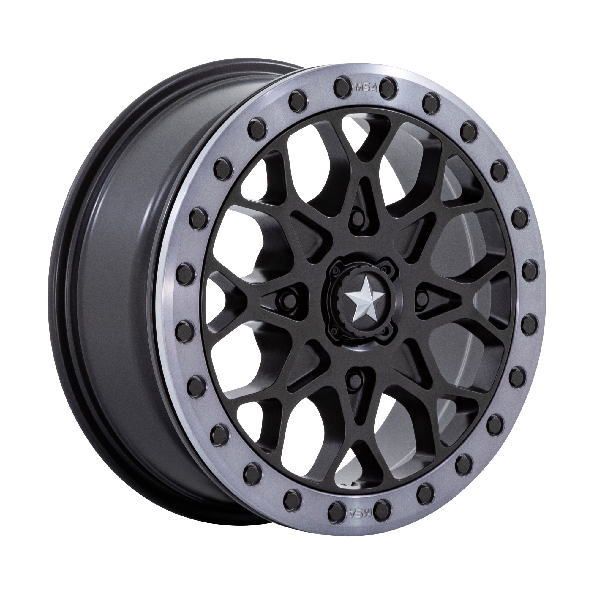 MSA Offroad Wheels M48 PORTAL UTV BEADLOCK – 15X6 – 4X110 – 38 mm – SATIN BLACK W/ GRAY TINT RING